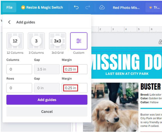 Add guides in Canva
