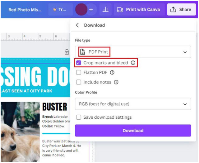 Pdf print crop marks and bleed in Canva