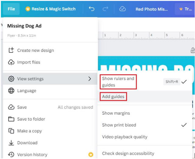 Show rulers and guides in Canva